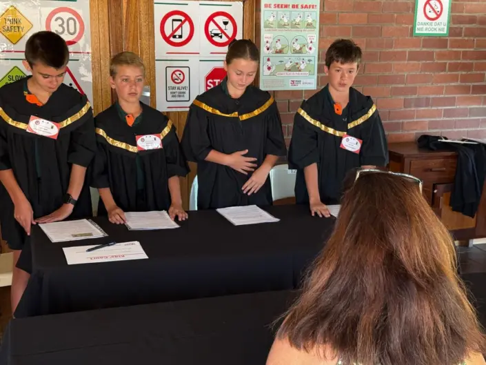 Kids Court SA – Lucas Meyer Primêre Skool – Feb 2026 (5) South African school children participating in the Kids Court SA road safety educational program in a simulated road environment.